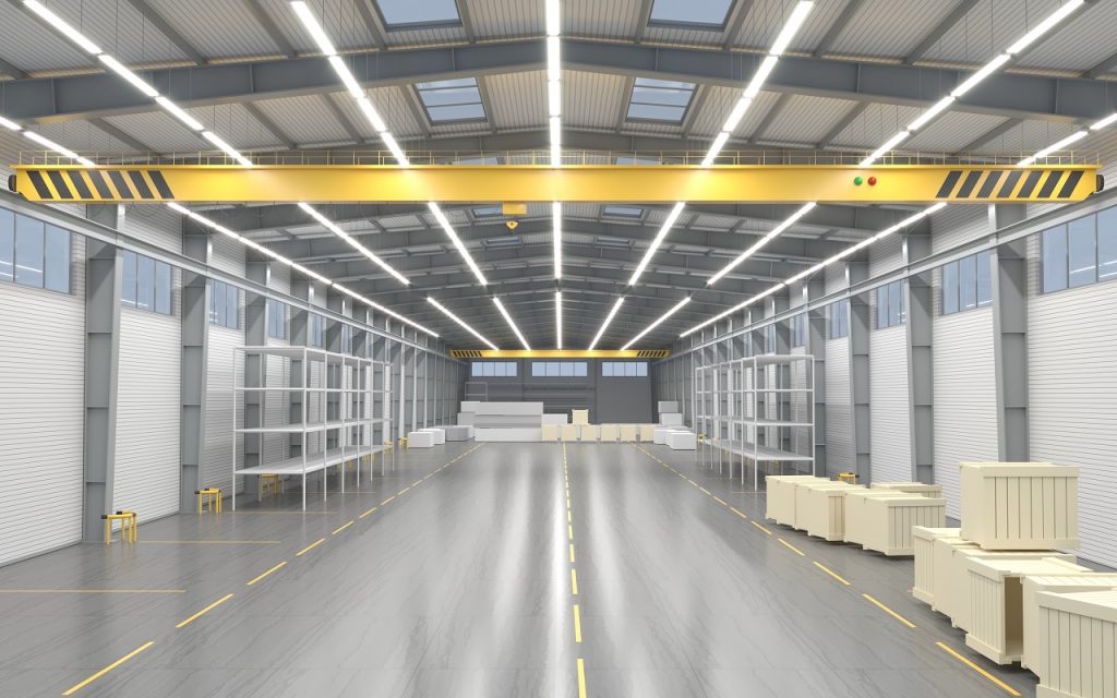 Empty warehouse with concrete floors with a topcoat