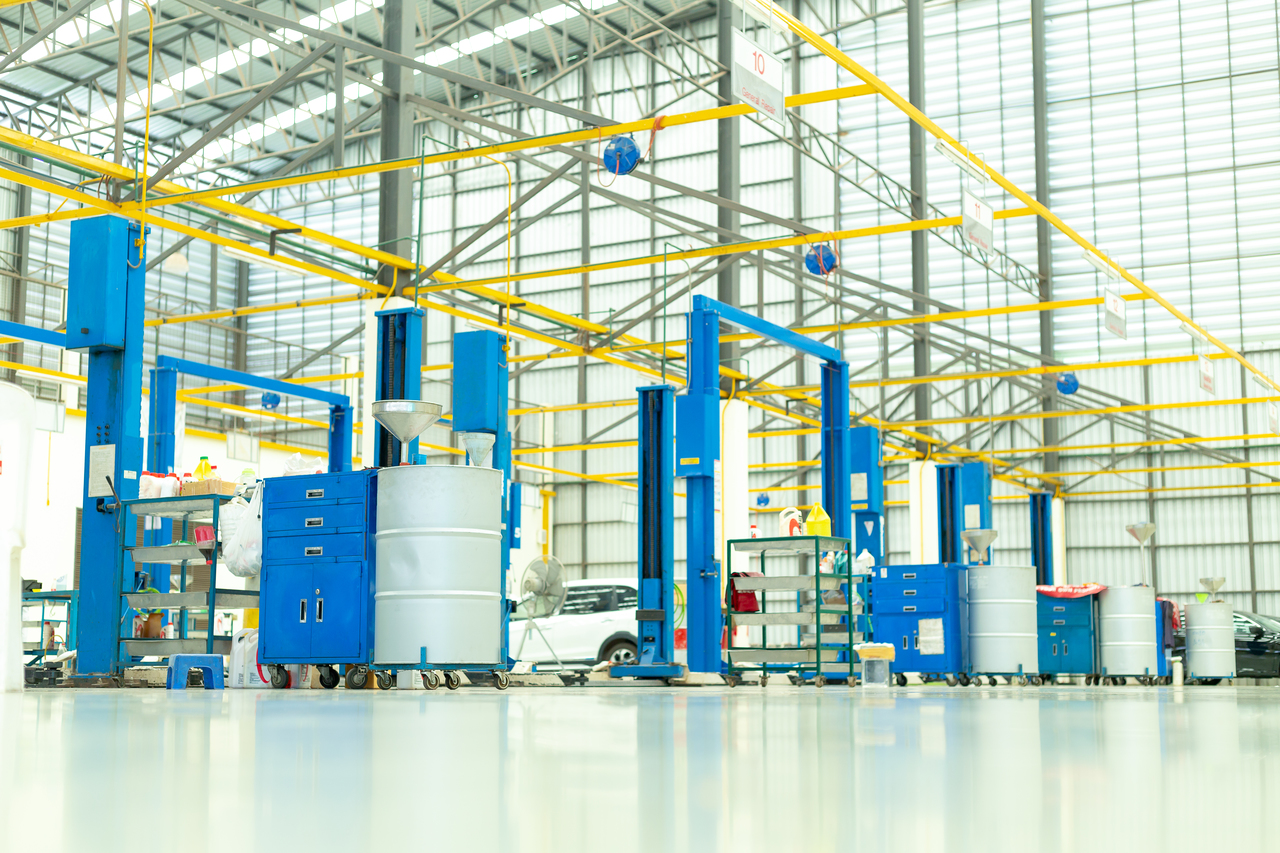 A car care center with epoxy resin flooring