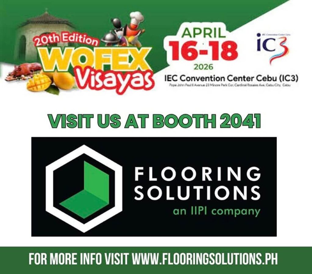 Flooring Solutions booth announcement for WOFEX Visayas 2026 at IEC Convention Center Cebu